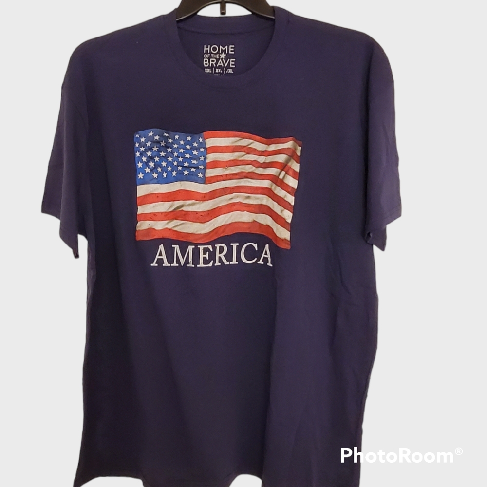 Home of the Brave - Mens - Shirt with American Flag & America - Size XXL - 2XL